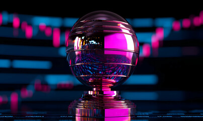 Poster - Glossy Sphere with Reflections and Digital Graph Background