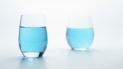 Poster - Two glasses filled with a refreshing light blue liquid, sitting on a pristine white surface, bathed in soft, diffused light