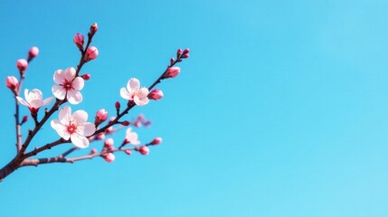 Aufkleber - Delicate Pink Blossoms Against a Vivid Azure Sky A Serene Springtime Image