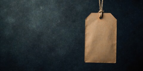Poster - A Simple Brown Kraft Paper Tag Hanging From a Twine String Against a Dark Background