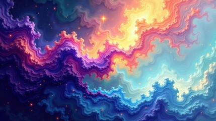 Poster - Celestial Waves A Dreamlike Tapestry of Swirling Colors and Glimmering Lights in the Infinite Cosmos