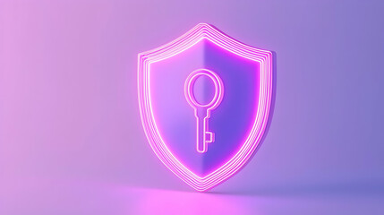 Poster - Neon Shield with Key Icon for Digital Security Concept Visuals