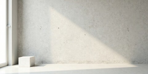 Poster - Minimalist Room Interior Design with a Sunlit Concrete Wall and White Cube
