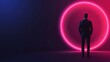 © GraphzTain - Silhouette of a man standing in a glowing circular backdrop.