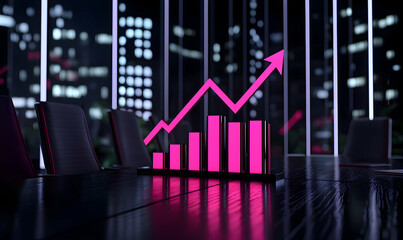 Poster - Modern Business Growth Concept with Neon Graph in Urban Setting