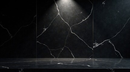 Poster - Dark Veined Marble Background with Illuminated Platform for Product Presentation