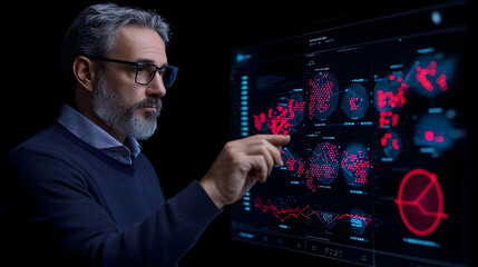 Poster - Man Analyzing Data on Digital Screen with Graphs and Analytics Charts