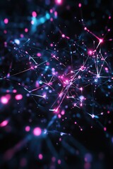 Poster - abstract representation of interconnected particles in vibrant colors against a dark background