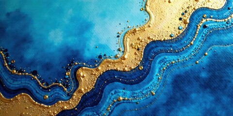 Poster - Abstract Blue and Gold Swirling Design with Embedded Jewels and Metallic Accents