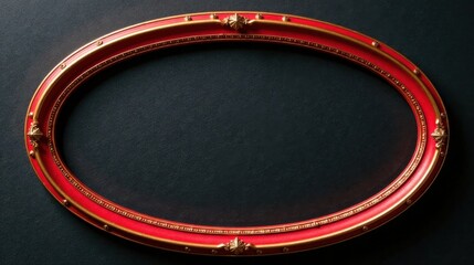 Poster - Elegant Red and Gold Oval Frame on Dark Background, Perfect for Adding Your Own Creative Design or Message