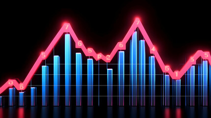Poster - Vibrant Financial Graph with Neon Elements and Dark Background