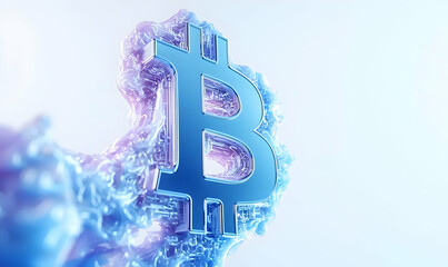 Poster - Abstract Blue Bitcoin Symbol in Flowing Liquid Background