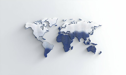 Poster - 3D Abstract World Map Design with White and Blue Waves Effect