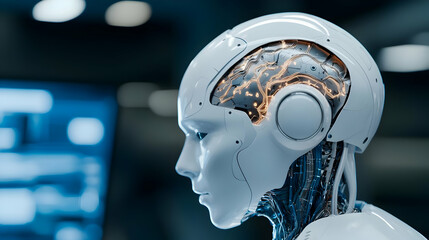 Poster - Futuristic Robot Head with Advanced Technology and Circuit Design