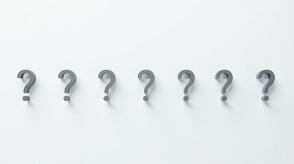 Poster - A Row of Gray Question Marks on a White Background Representing Inquiry and Uncertainty