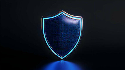 Poster - Glowing Blue Shield with Neon Light on Dark Background