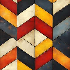 Poster - Vintage Textured Geometric Pattern with Retro Color Palette and Chevron Design