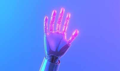 Poster - Futuristic Robotic Hand Reaching Out with Colorful Glow Effect