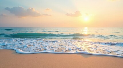 Aufkleber - Golden Hour Serenity Ocean Waves Gently Kissing the Sandy Shore at Sunset