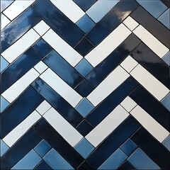 Poster - Modern Herringbone Tile Pattern in Shades of Blue and White Design