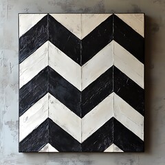 Poster - Chevron Abstract Art Painting in Black and White with Textured Surface
