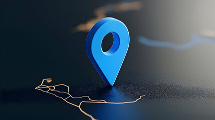Poster - Blue Location Marker on a Dark Background with Abstract Lines