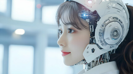 Poster - Futuristic Female Android with High-Tech Facial Features and Design