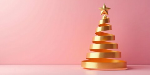 Poster - A Festive Golden Spiral Christmas Tree Decor on a Pink Background