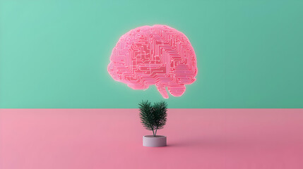 Poster - Neon Brain Design with Circuit Pattern and Green Background