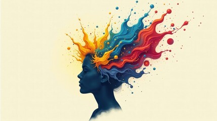 Poster - Vibrant Imagination A Colorful Abstract Portrait of a Woman with Expressive Paint Splash Hair