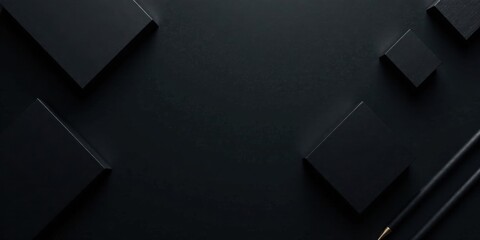 Aufkleber - Dark Matte Black Geometric Shapes and Writing Instruments on a Dark Surface