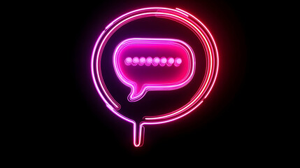 Poster - Neon Speech Bubble Sign with Dots on Black Background