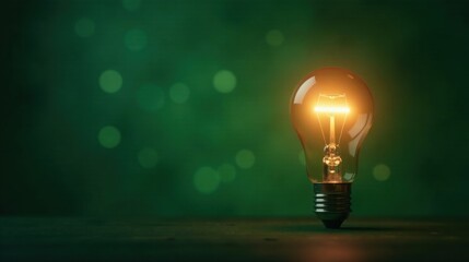 Aufkleber - Illuminating Ideas A Glowing Light Bulb on Dark Surface with Green Background Bokeh