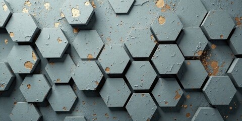 Leinwandbilder - Abstract Hexagonal Pattern with Distressed Texture and Gold Accents