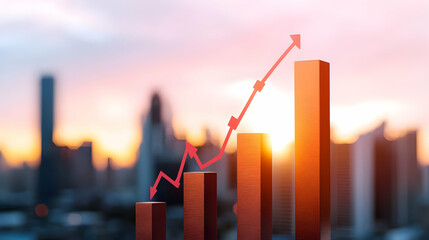 Poster - Business Growth Concept with Rising Graph and Cityscape Background