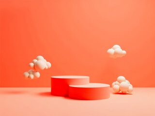 Poster - two coral platforms with whimsical clouds