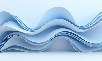 Poster - Flowing Waves of Light Blue Paper Layers on Soft Background