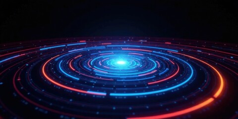 Aufkleber - Abstract Concentric Rings of Glowing Blue and Red Light in a Dark Setting