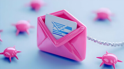 Poster - Vibrant Pink Envelope with Card Surrounded by Colorful Spikes