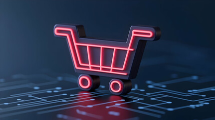 Poster - Neon Shopping Cart Icon on Dark Technology Background Image
