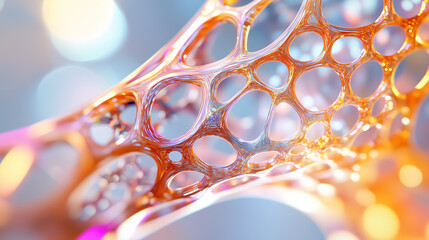 Poster - an intricate fractal structure emerges, crafted from iridescent translucent elements resembling orga