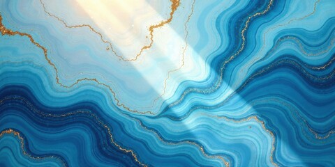 Aufkleber - Abstract Blue and Gold Swirling Texture with Sunlit Highlights, Ideal for Elegant Designs and Decorative Applications