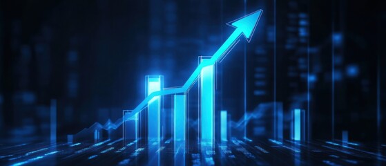 Poster - Blue Graph Rising with Data Background and Growth