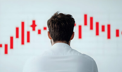 Poster - Person Observing Financial Chart with Red Candlestick Indicators
