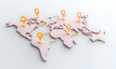 Poster - Modern World Map with Location Pins and Connection Lines