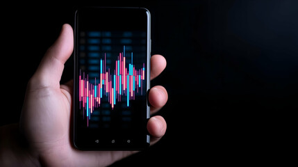 Poster - Hand Holding Smartphone Displaying Colorful Data Visualization Chart