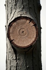 Aufkleber - Close-up view of a tree trunk's cross-section, revealing intricate wood grain patterns and textures of the cut surface