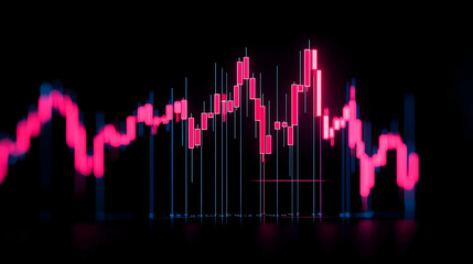 Poster - Vibrant Digital Stock Market Chart with Pink and Blue Indicators