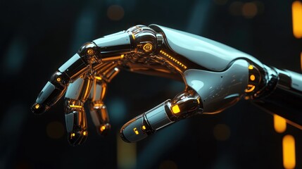 Poster - Robotic Hand Reaching Out with Futuristic Background