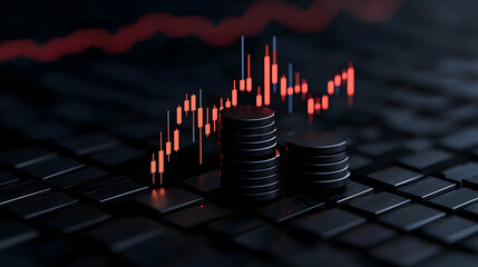 Poster - Financial Growth Concept with Coins and Digital Graph Representation
